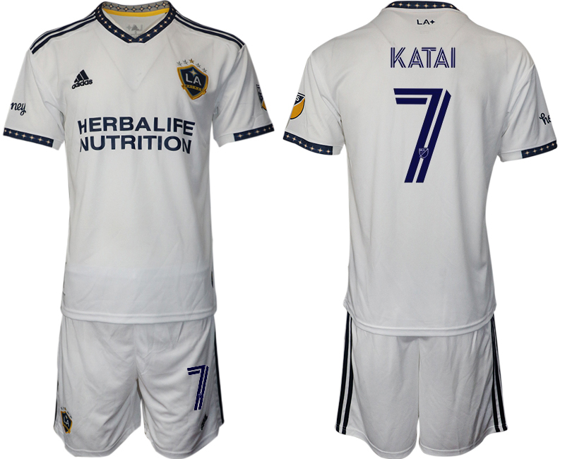 Men's LA Galaxy #7 Katai White Home Soccer Jersey Suit